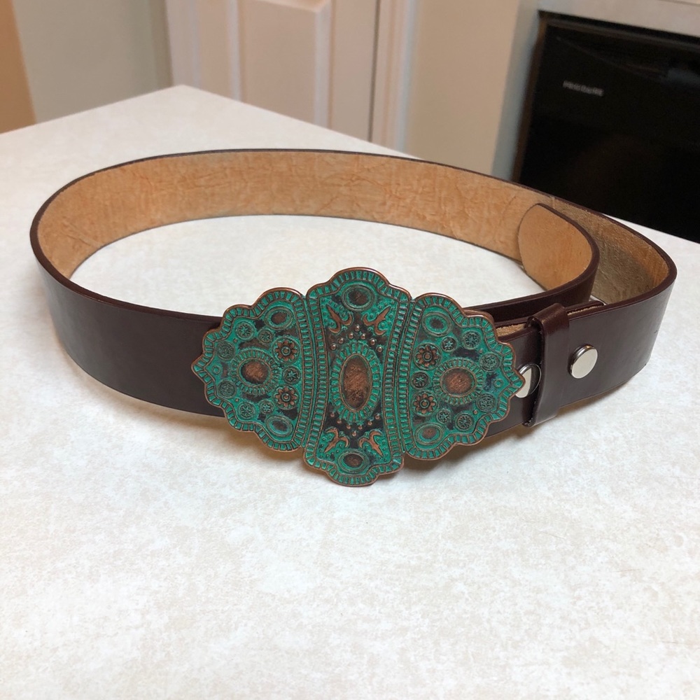 Genuine leather belt with copper buckle